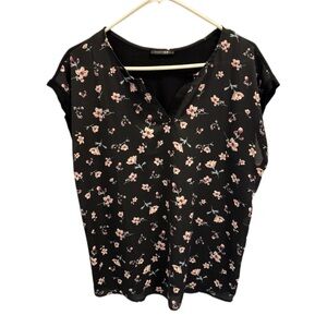 Papermoon Black Blouse with Pink Floral Design
